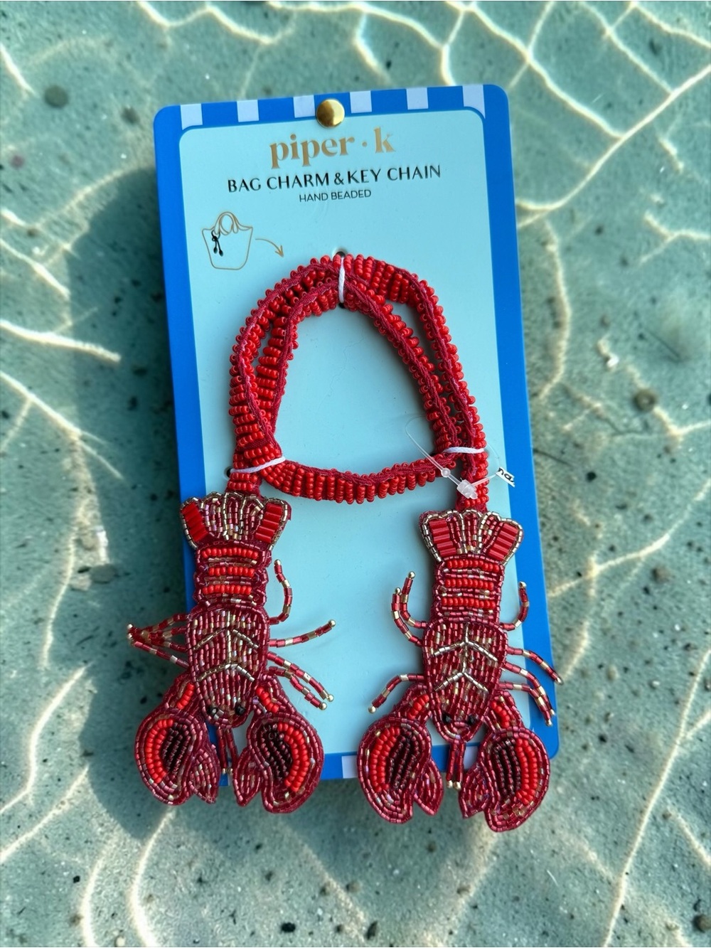 Piper K Red Hand-Beaded Lobster Bag Charm Key Chain